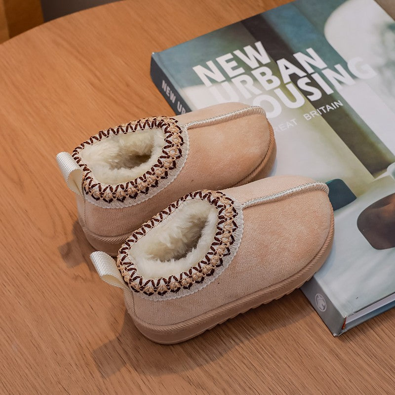 New Fashion Children's Ankle Boots Soft Winter 2025 Causal Girls Cotton Shoes Solid Color Kids School Plush Boots Warm Versatile