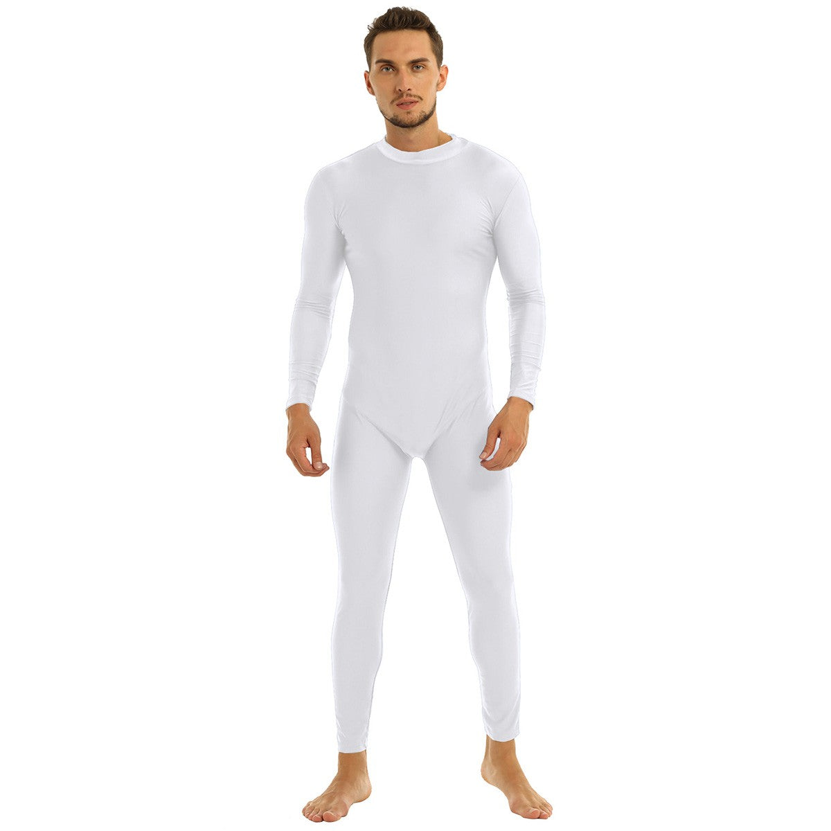 Mens Full Body Spandex Zentai Suit Black Long Sleeve Unitard Adult Zipper Back Footless Ballet Dancewear Bodysuit Costumes