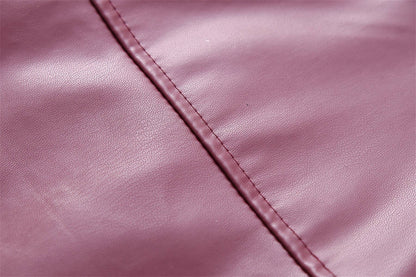Jaqueta Feminina de Couro Sintético Vermelho Vinho Vintage, Casaco Moderno com Zíper e Lapela, Casacos de Outono Inverno, Blusas Curtas Femininas Estilo Streetwear