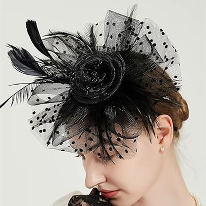 New 12 Color Net and Feather Fascinator Hat Headband Alice Headband Clip Mesh Flower Wedding Cocktail Hair Accessories Tea Party