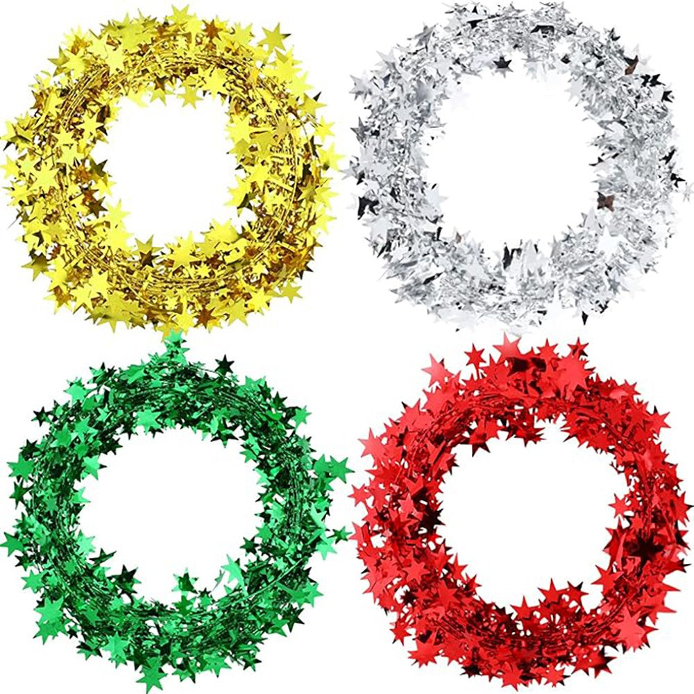 7.5m/8.2Yard Christmas Tree Decor Gold Silver Red Sparkly Star Wire Christmas Decorations Xmas Home Party Birthday Party Wedding