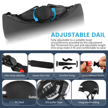 GUDOOK Adult Bike Helmet with Light - Bicycle Helmets Men - Women - Front and Back LED Lights for  Scooter? Cycling, Skating