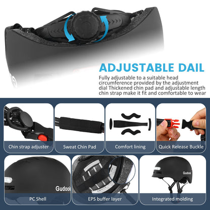 Capacete de Bicicleta Adulto GUDOOK com Luz - Capacetes de Bicicleta Masculino - Feminino - Luzes LED Dianteira e Traseira para Scooter? Ciclismo, Patinação