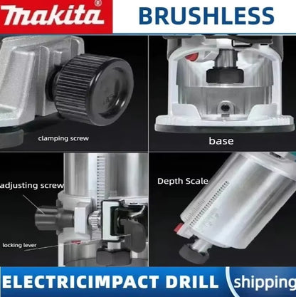 Makita DRT50 Tupia Sem Fio Recarregável com Motor Brushless para Entalhar e Fresar Madeira, Máquina de Chanfrar Portátil