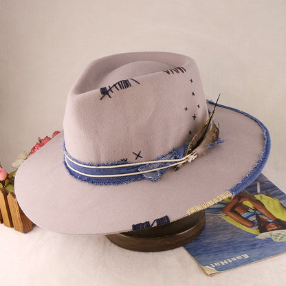 Western Style 100% Wool Fedora Hat | Braided Ribbon & Feather Trim Felted Jazz Cap for Autumn/Winter?