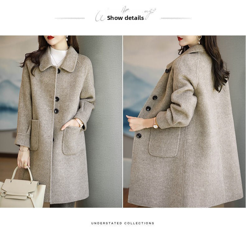 Plus Size Women's Thickened Woolen Coat Hot Sale Of The Season Autumn Winter New Style Small Size Korean Version Slimming Med...