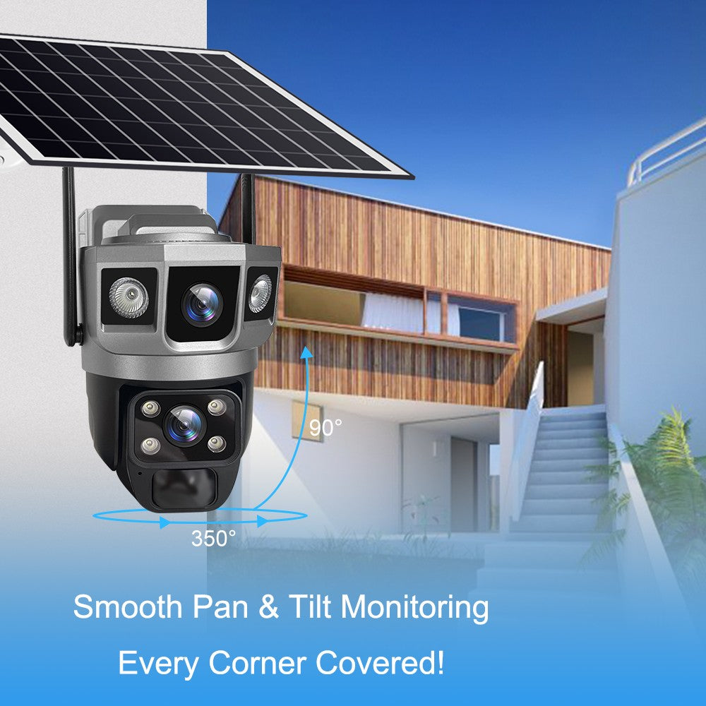 V380 Pro 12MP  Solar WIFI IP Camera CCTV Two Lens Three Screen Auto Tracking Outdoor 6K Security Surveillance PTZ Camera