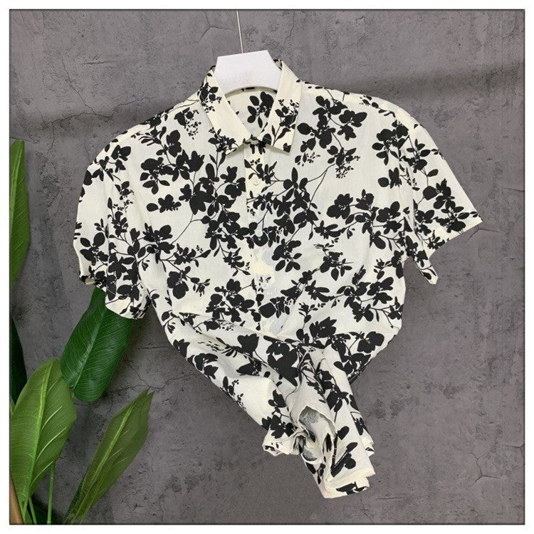 High-end  new summer big floral short-sleeved shirt for men, stylish casual half-sleeved shirt, trendy brand top