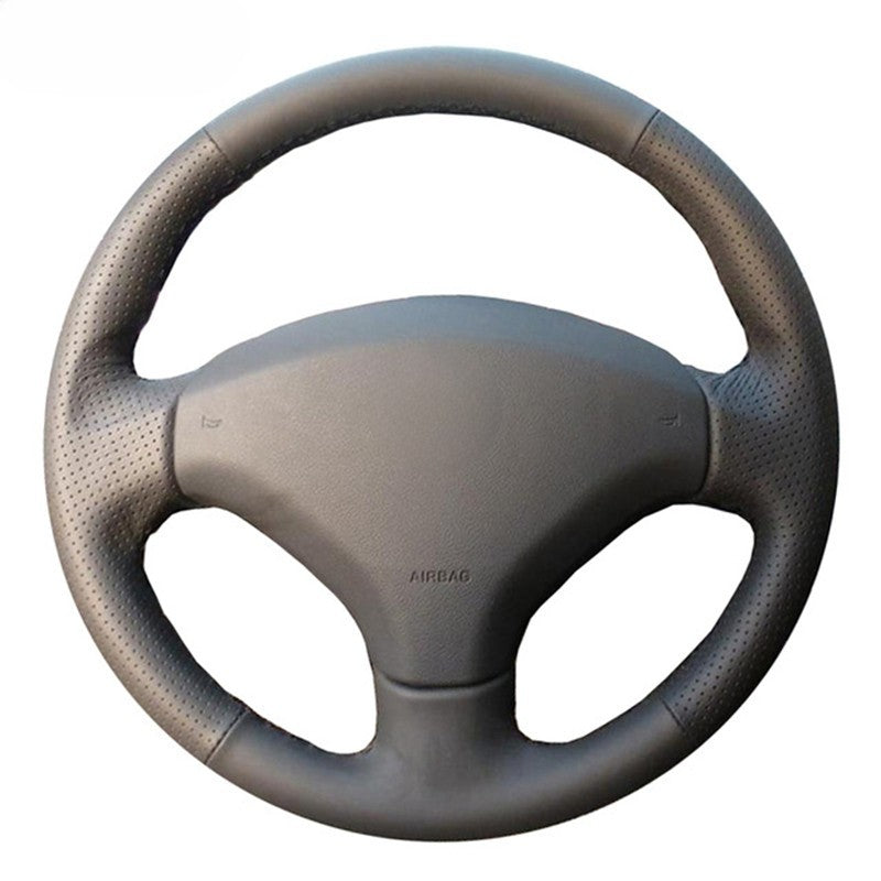 Capa de Volante GNUPME DIY em Couro Sintético Costurada à Mão Preta para Peugeot 308 e Peugeot 408 Antigo