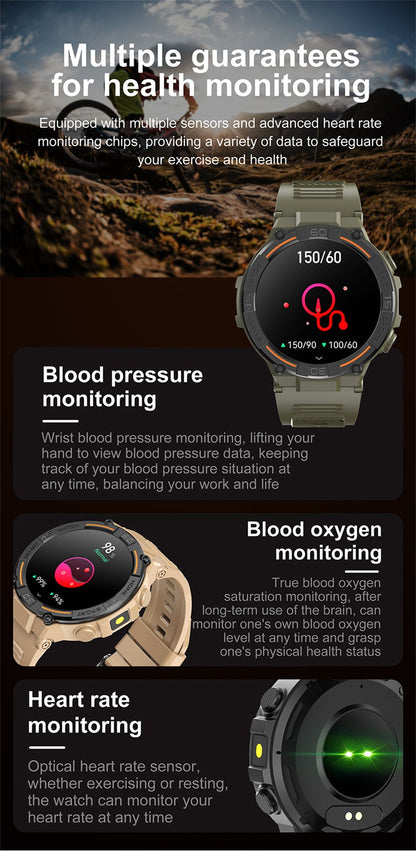 Smartwatch Militar de Outdoor 2025 Novo GPS Display Ultra HD de 1.52" Chamada Bluetooth Frequência Cardíaca IP69K À Prova D'água AI Smartwatch Masculino
