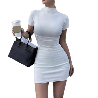 Bodycon Dresses For Women 2024 High Neck Thigh Length Short Sleeve Fitted Women'S Valentines Going Out Club Date Night Outfit