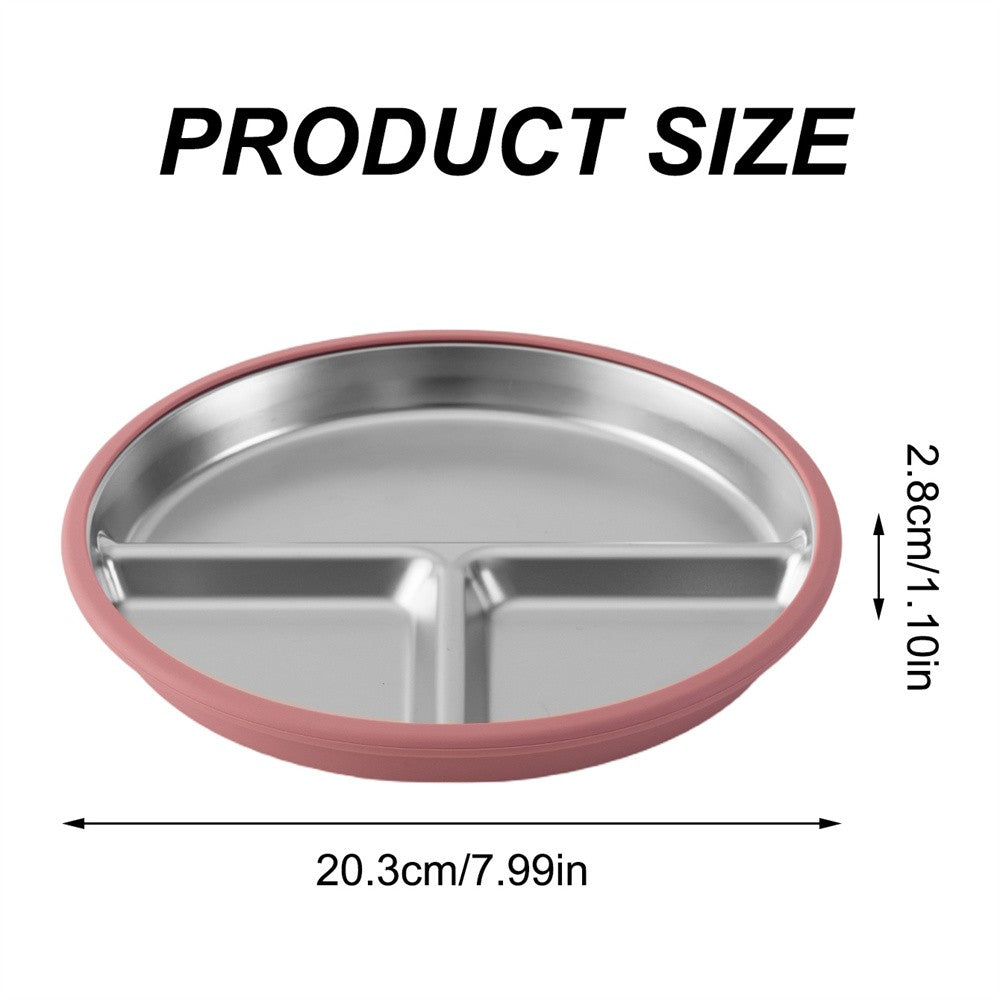 Color Kids 1PCS Stainless Steel Plate Detachable Suction Dishes Baby Feeding Sucker Bowl Food Grade Silicone Food Tray Tableware