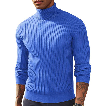 New Men's Slim Fit Long Sleeve Turtleneck Sweater Casual Ribbed Knitted Pullover Sweaters Winter Warm Outdoor Stripes Tops