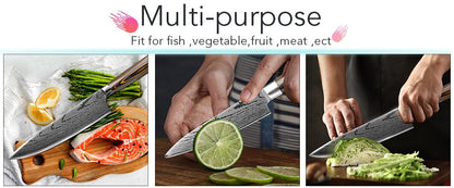 Conjunto de Facas de Cozinha 1-7PÇS Faca de Chef Japonesa Santoku 7CR17 Aço Inoxidável 440C Faca de Imitação de Damasco Cutelo de Carne Fatiador