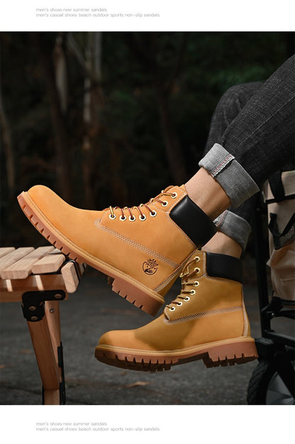 Boots Men High Top Boots High Quality Women Leather Shoes Fashion Outdoor Sneakers Men Lace Up Non-Slip Ankle Boots for Couple