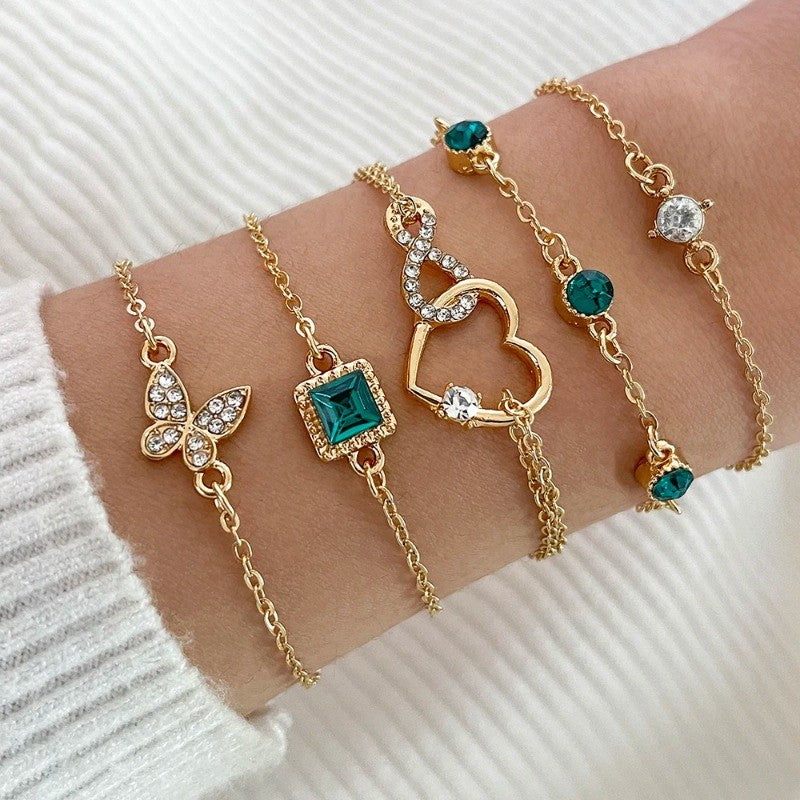Conjunto de pulseiras de borboleta com strass 5 peças/conjunto para mulheres moda coreana designer ajustável pulseira de contas joias de luxo originais