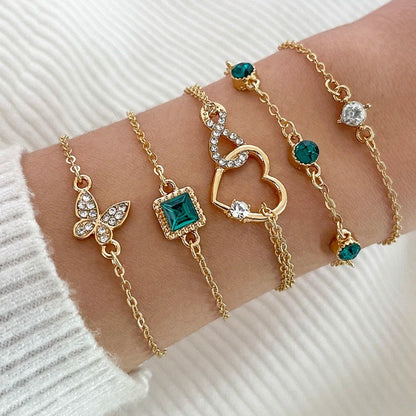 Conjunto de pulseiras de borboleta com strass 5 peças/conjunto para mulheres moda coreana designer ajustável pulseira de contas joias de luxo originais