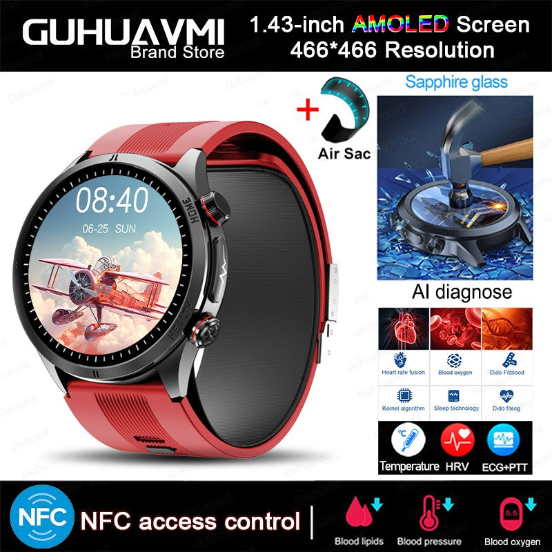 2026 New Health track NFC Air Pump+Air Bag Smartwatch Men Accurate Blood Pressure watches Uric Acid ECG Call Smart Bracelet lady