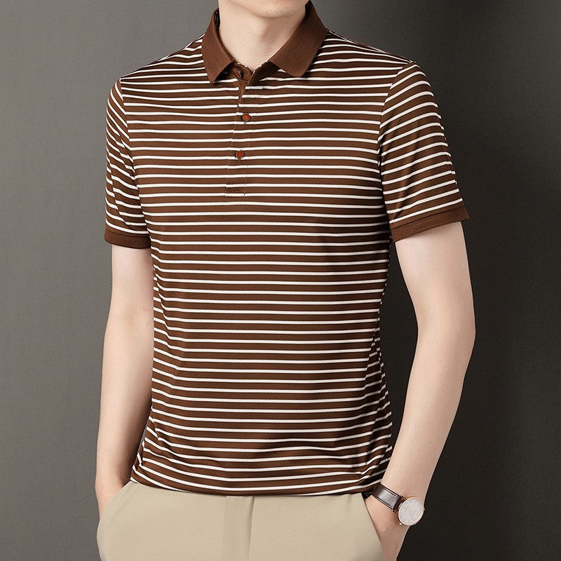 2024 Men's New Striped Cotton Business Casual Short Sleeved POLO Shirt Fashion Short Sleeved Comfortable and Breathable Top