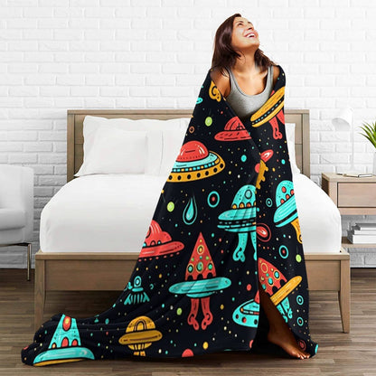 Aliens And UFOs Pattern  Blanket Flannel Sofa Throw Blanket Multi-function for Home Bedroom Office Throws Bedspread Quilt