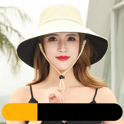 Chapéu de Pescador Feminino, Proteção Facial para o Verão, Protetor Solar, Chapéu de Sol de Aba Larga, Dupla Face e Versátil de Celebridades da Internet