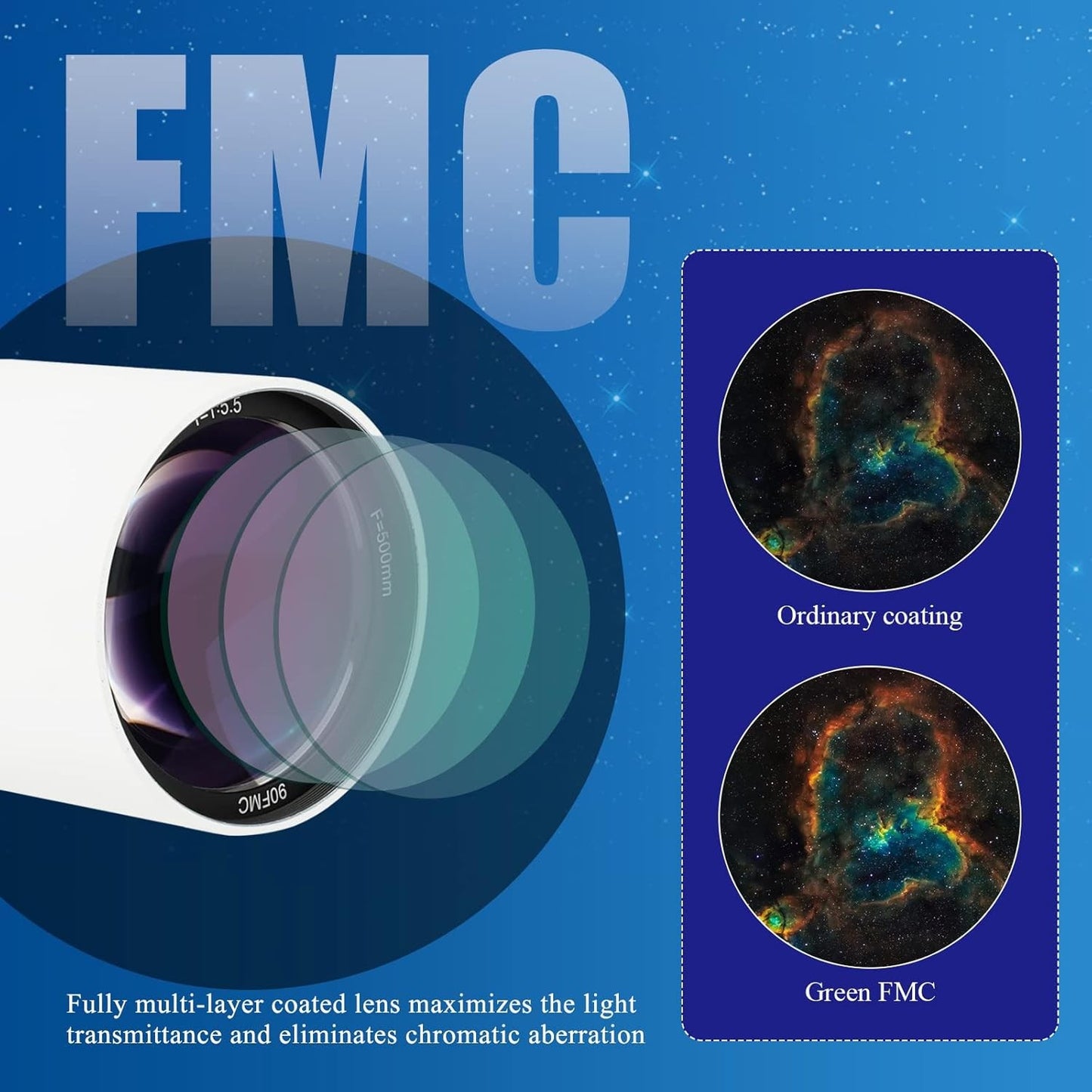 Telescópio Astronômico Refrator Svbony SV48P 90/102mm Abertura OTA com Focador de Duas Velocidades para Astrofotografia de Céu Profundo