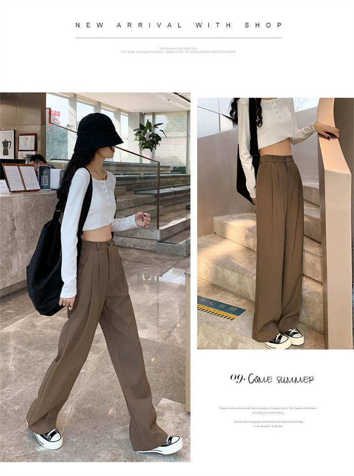 Fashion High Waist Wide Leg Pants Women Spring Fall Baggy Black Trouser Office Ladies Full Length Straight Suit Pant Outwear New