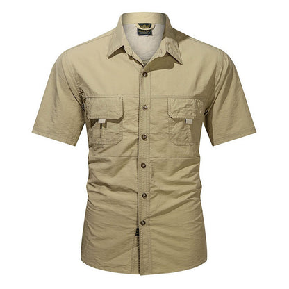 2025 Summer Cargo Shirts for Men Short Sleeve 2-Pocket Outdoor Casual Shirt Quick-dry Tops Lapel Single-Breasted Men's Shirts