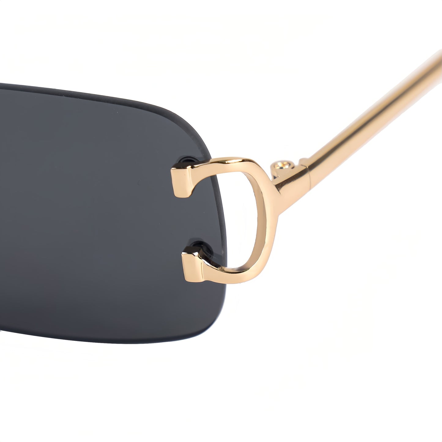 HBK Retro Rimless Sunglasses For Women Men Small Square Gold Frame Brand Design Tea Shades Rectangle UV400 Zonnebril Eyewear