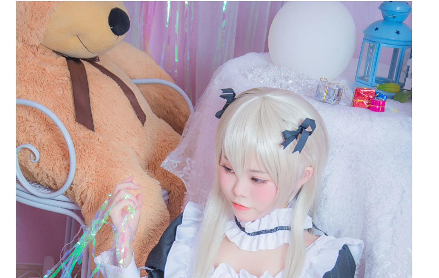 Cute Japanese Maid Outfit Sweet Lolita Cosplay Costume Black White Uniform Full Set Gothic Lace Party Halloween Stage Wear