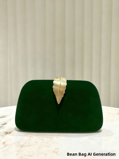 Velvet Leaf Evening Bag High Luxury Clutch Party Bag for Women Fresh Sweet Style Lock Buckle Square Shoulder Bag for Qipao