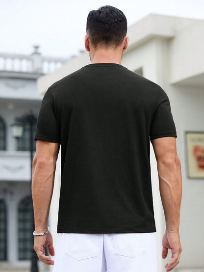 Summer Men black T-shirt Short sleeve Solid T shirts  Short Sleeve T Shirt Fashion Soft Black Tee  Clothing Tops