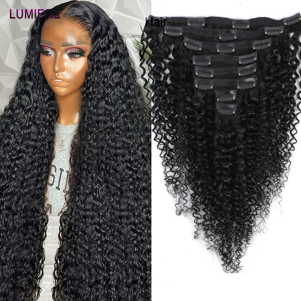 Extensões de Cabelo Humano Ondulado Profundo para Aplique Brasileiro 100% Cabelo Humano Virgem Puro 8 Peças/Conjunto Cabeça Inteira Para Mulheres 18A Trama Dupla