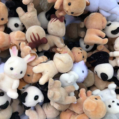 Forest Family Animal Figure Rabbit Bear Dog Panda Flocked Shaggy Figurine Monkey Model Toy For Kid