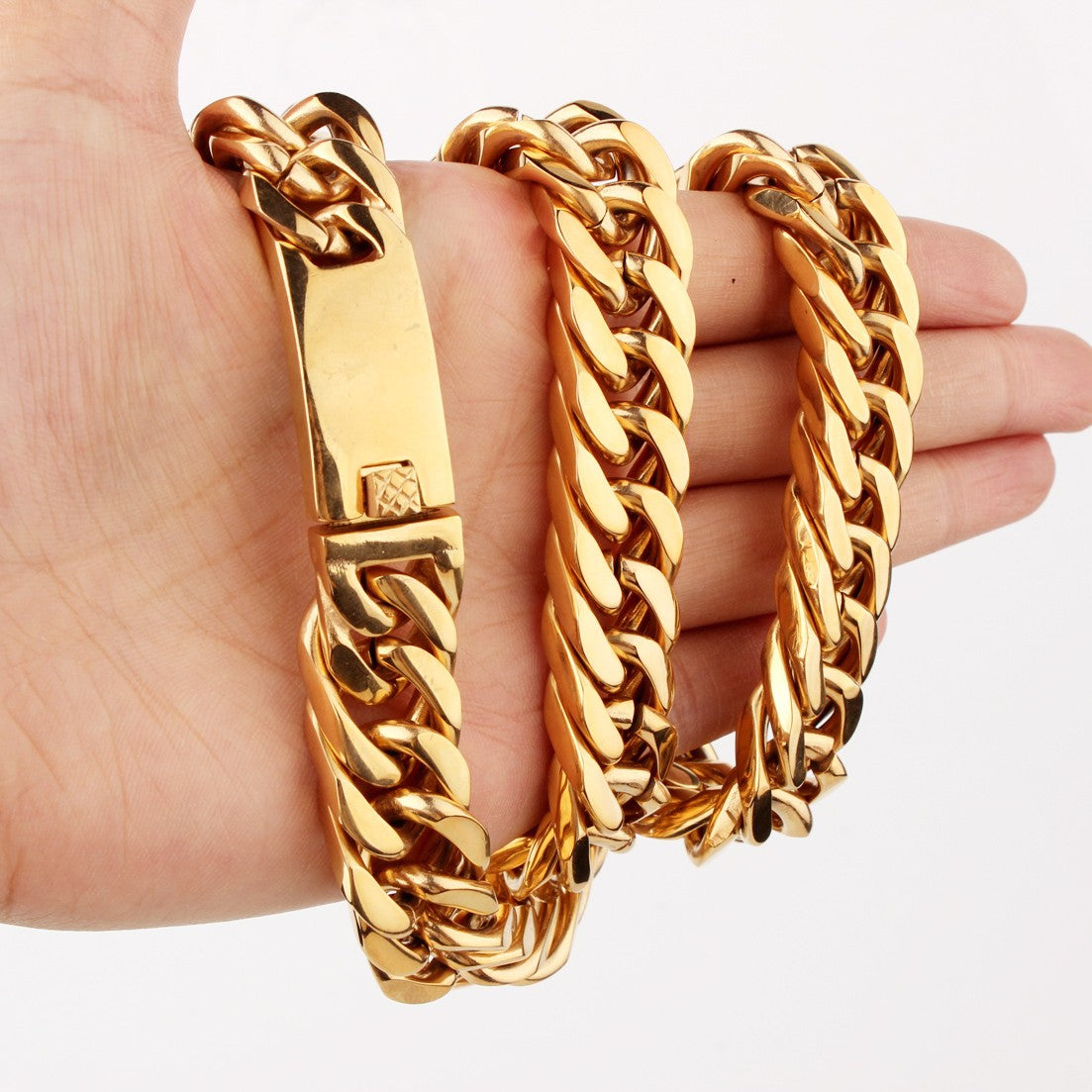 Granny Chic 15mm 7-40inch Dourado Firme Forte 316L Aço Inoxidável Joias Elo Cubano Corrente Gargantilha Colar Masculino