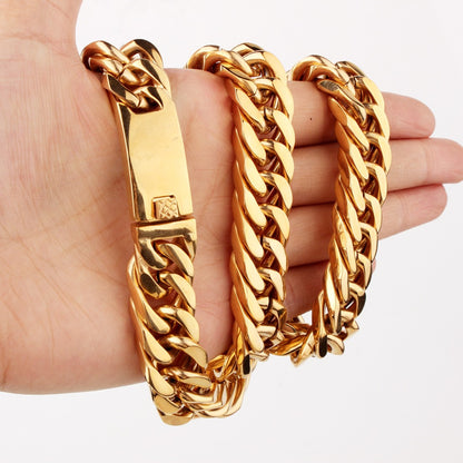 Granny Chic 15mm 7-40inch Dourado Firme Forte 316L Aço Inoxidável Joias Elo Cubano Corrente Gargantilha Colar Masculino