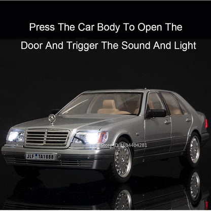 1:24 W140 300SL Toys Alloy Miniature Car Diecast Model Doors Opened Sound Light Pull Abck Rubber Tires Vehice Kid Christmas Gift