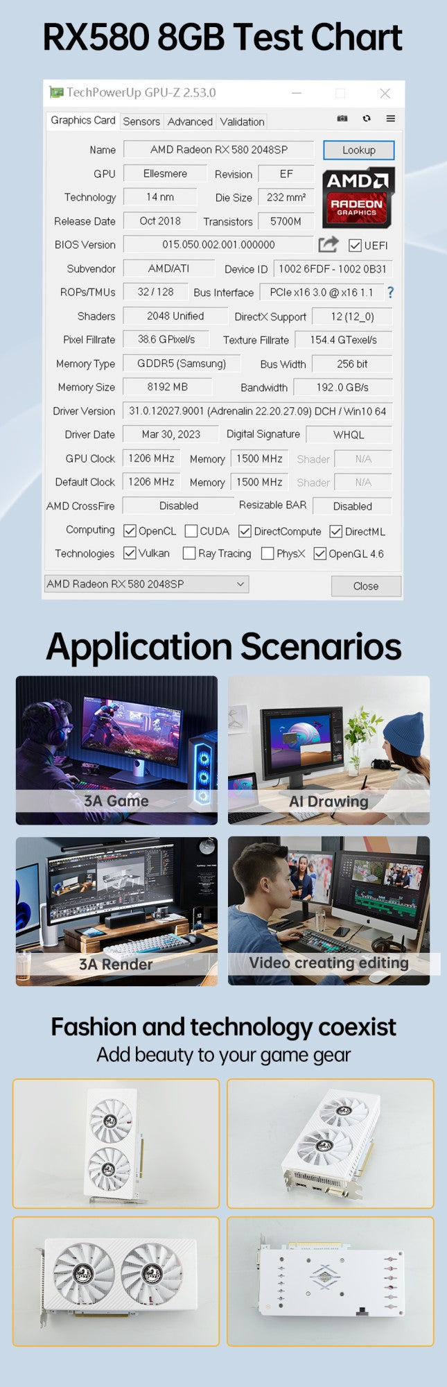 Graphics Card SOYO New AMD Radeon RX580 8G GDDR5 Memory 256Bit PCIE3.0x16 Gaming GPU Cards for Desktop Computers RX580