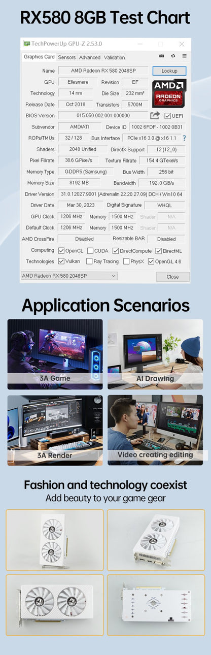 Graphics Card SOYO New AMD Radeon RX580 8G GDDR5 Memory 256Bit PCIE3.0x16 Gaming GPU Cards for Desktop Computers RX580