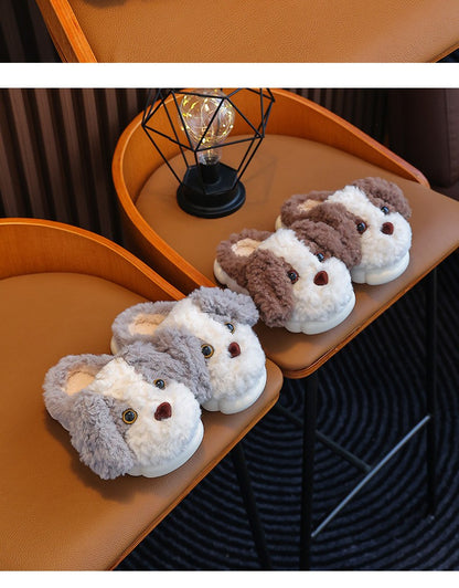 Kids Cotton Slippers Winter Boys Girls Non Slip Indoor Cute Dog Design Warm House Shoes for Children