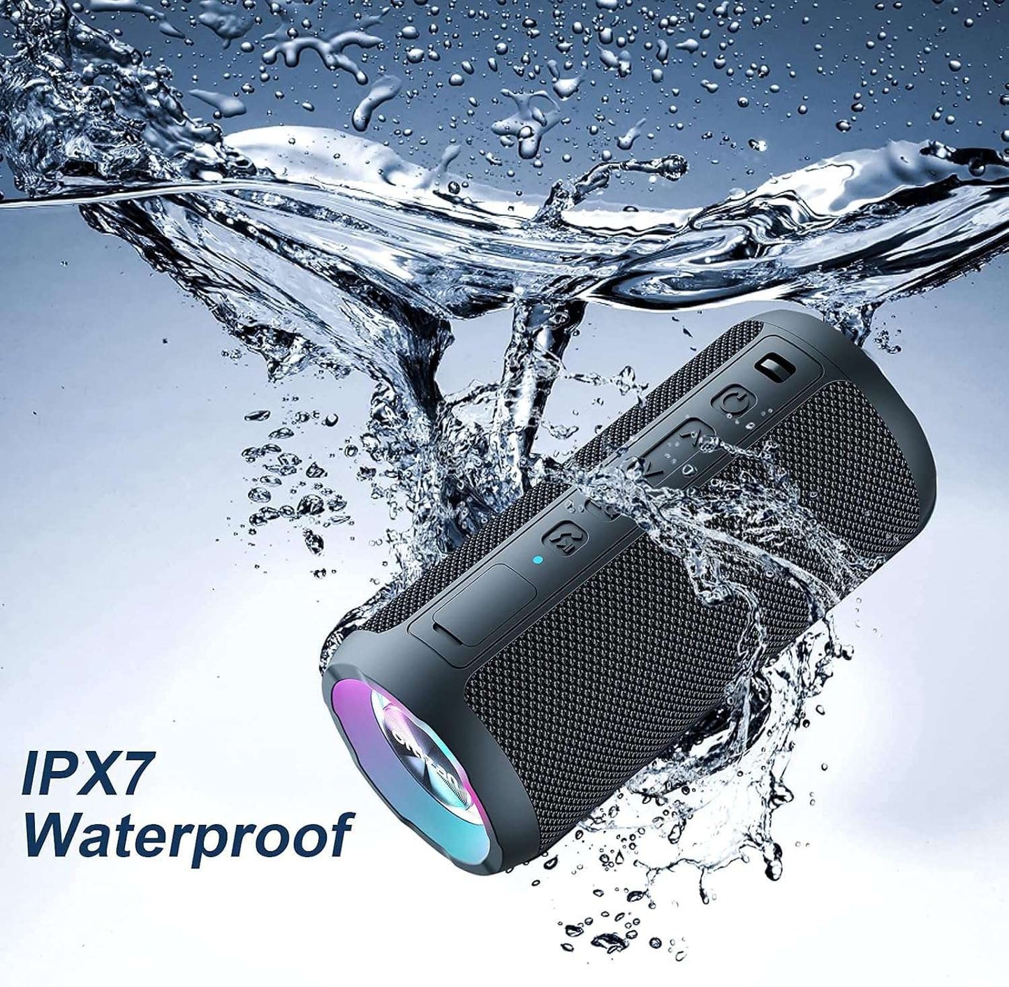 Caixa de Som Portátil Sem Fio Bluetooth 5.3 Ortizan, Graves Potentes, Luzes RGB, À Prova d'Água IPX7, TWS, Entrada AUX e Cartão TF, Ideias para Presente