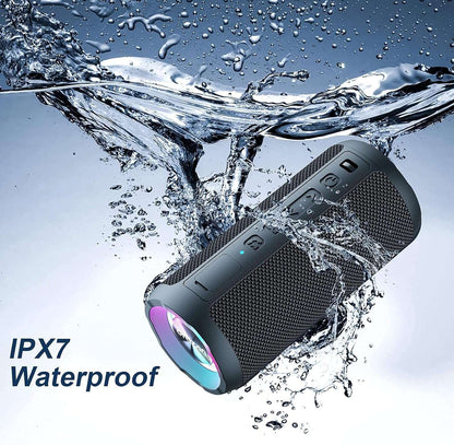 Caixa de Som Portátil Sem Fio Bluetooth 5.3 Ortizan, Graves Potentes, Luzes RGB, À Prova d'Água IPX7, TWS, Entrada AUX e Cartão TF, Ideias para Presente