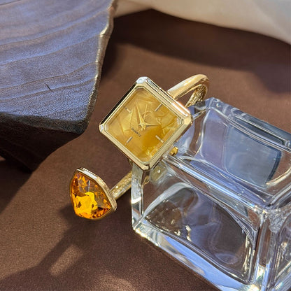 New Ladies Open Bracelet Watch Assorted Shaped Diamond Color Gemstone High-End Quartz Wristwatch Lazy Person's Stylish Timepiece