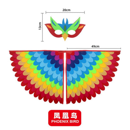 Bird Cosplay Costume Stage Performance Owl Peacock Wings Bird Felt Cape with Mask for Girls Boys Halloween Party Cloak