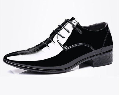 Sapatos Sociais Masculinos de Amarrar em Couro Envernizado Preto Bico Fino Estilo 2025 Preço Baixo Luxo Designer Escritório Terno 39 Masculino