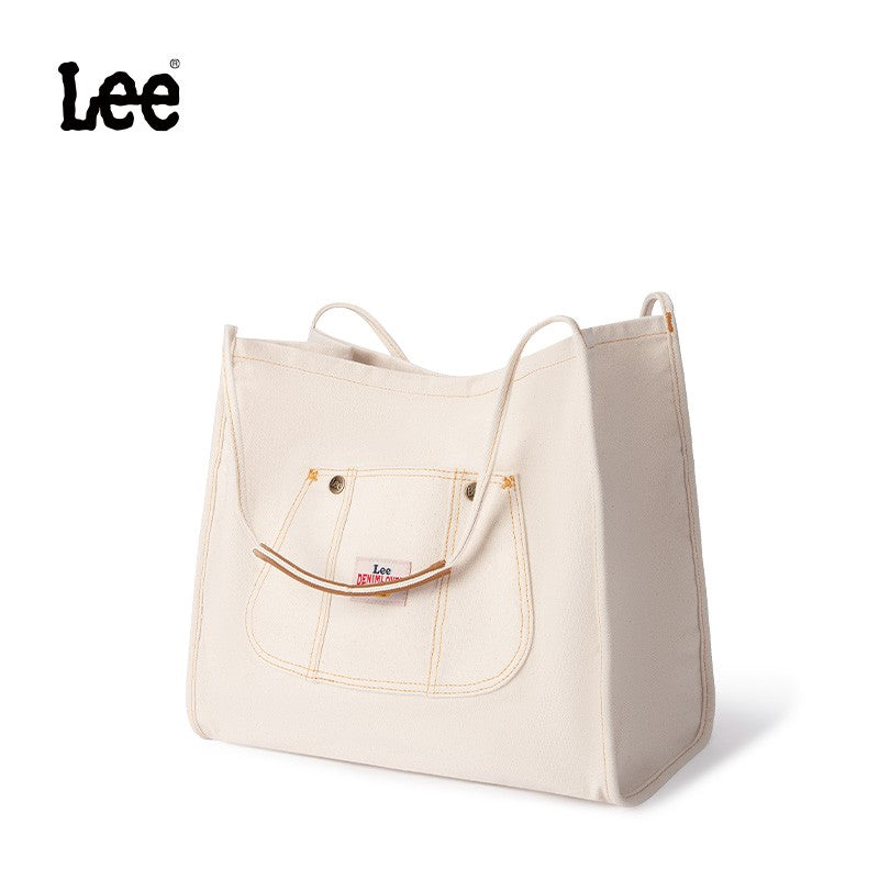 LEE Large Capacity Strong Denim Tote Bag Women High Quality White Canvas Handbag Ladies Daily Traveling Shopping Shoulder Bags