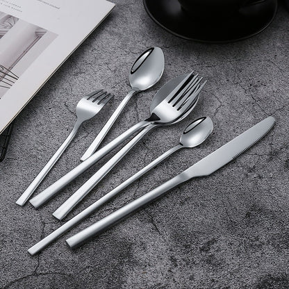 Conjunto de Talheres Ocidentais Pretos para Jantar 6 Peças Conjunto de Talheres de Aço Inoxidável Faca Garfo Colher de Chá de Gelo Conjunto Clássico de Talheres para Festa