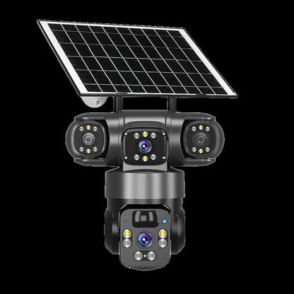 WiFi Solar Camera Three Lenses Outdoor 15MP 8K HD Low Power Battery IP Camera PIR Night Vision V380 Pro CCTV Security Protection