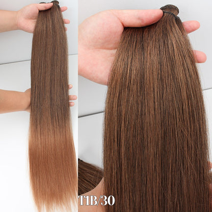 Cabelo Sintético Russo Liso de 65cm 200g, Extensões de Cabelo de Fibra com Bio Proteína Resistente ao Calor, Rabo de Cavalo para Cosplay