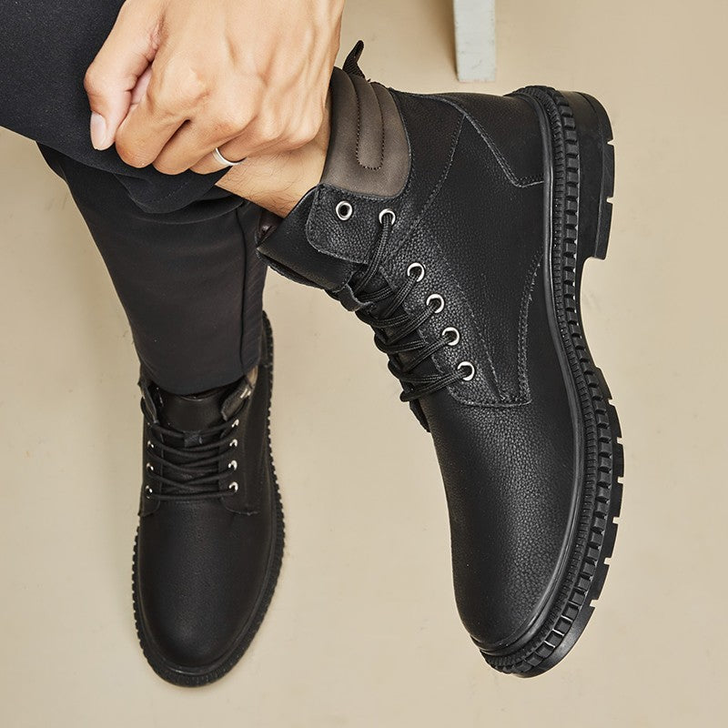 Italian Men's Handmade Genuine Leather Boots Outdoor Antiskid Motorcycle Boot Fashion Thick Bottom Lace-Up Boots Walking Shoes